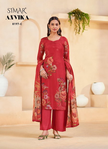 Anvika By Glossy Viscose Muslin Printed Dress Material Wholesale Market
